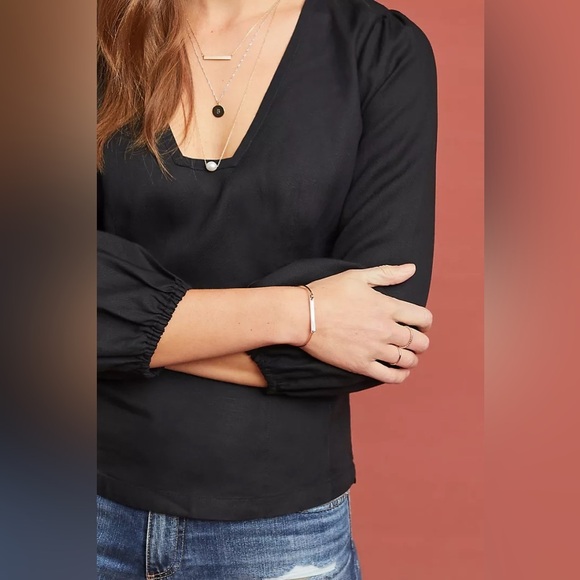 Maeve Anthropologie Becca Linen Blend Square Neck Puff Sleeve Blouse - Picture 2 of 11